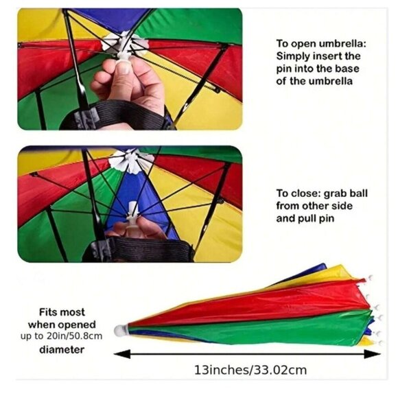Umbrella Hat Rainbow Color Block Collapsable - Picture 4 of 6